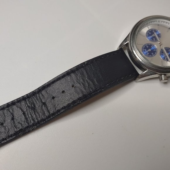 Silver Tone And Blue Watch With Leather Band - Picture 4 of 14